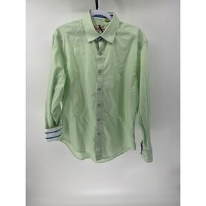 Robert Graham Mens Tailored Fit Mint Green Cotton Button Down Shirt Large L
